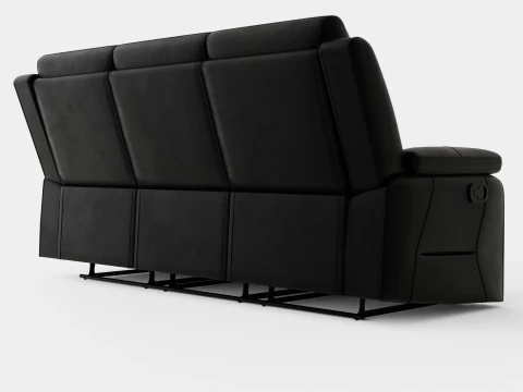 Munari Recliner Sofa 3 Seater Artificial Leather Black 3D Model