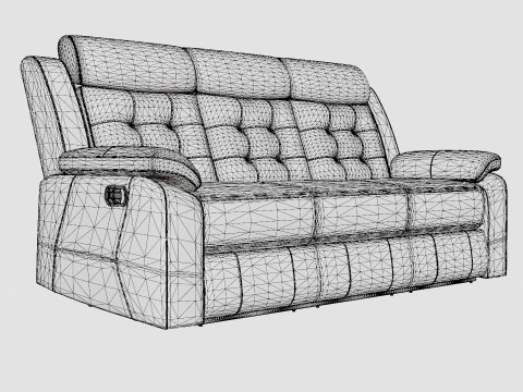 Munari Recliner Sofa 3 Seater Artificial Leather Black 3D Model