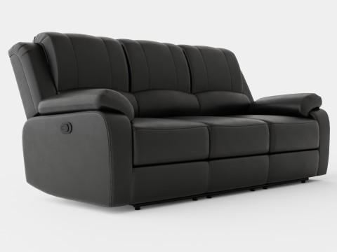 Norbo Recliner Sofa 3 Seater Artificial Leather Black 3D 모델