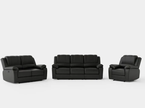 Norbo Sofa Group 3-osobowa 2-osobowa Fotel ze sztucznej skóry Czarny Model 3D