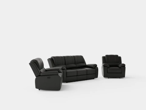 Norbo Sof&aacute; Group 3 Lugares Poltrona 2 Lugares Couro Artificial Preto Modelo 3D