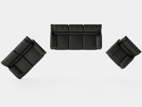 Norbo Sof&aacute; Group 3 Lugares Poltrona 2 Lugares Couro Artificial Preto Modelo 3D