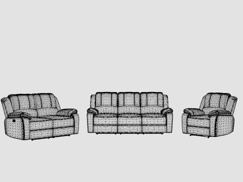 Norbo Sof&aacute; Group 3 Lugares Poltrona 2 Lugares Couro Artificial Preto Modelo 3D