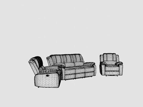 Norbo Sof&aacute; Group 3 Lugares Poltrona 2 Lugares Couro Artificial Preto Modelo 3D