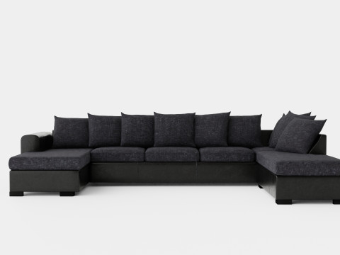 Ocean U Sofa Large With Divan Left Artificial Leather Gray 3D 모델