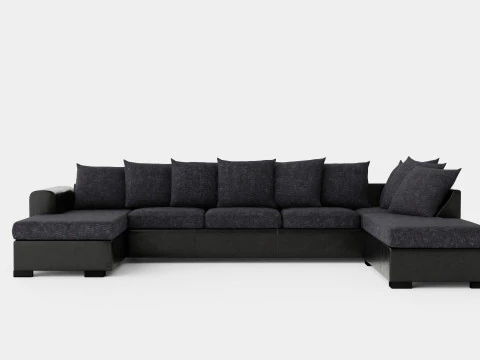 Большой диван Ocean U с диваном слева из искусственной кожи серого цвета 3D Модель