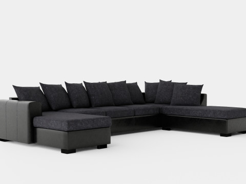 Ocean U Sofa Large With Divan Left Artificial Leather Gray Model 3D
