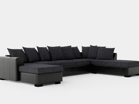 Ocean U Sofa Large With Divan Left Artificial Leather Gray 3D Model