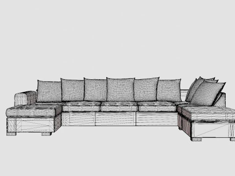 Ocean U Sofa Large With Divan Left Artificial Leather Gray 3D Model