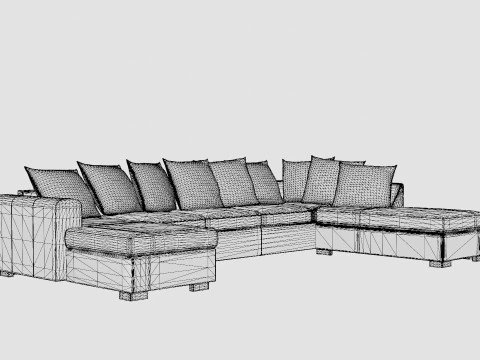 Ocean U Sofa Large With Divan Left Artificial Leather Gray 3D Model