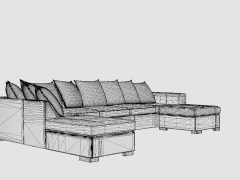 Ocean U Sofa Large With Divan Right Artificial Leather 3D Model