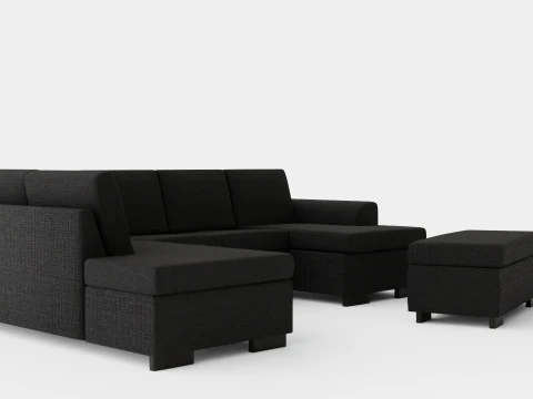 Porto U Sofa With Divan Right Footstool 3D Model