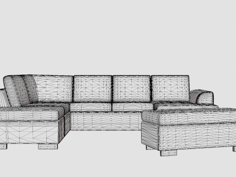 Porto U Sofa With Divan Right Footstool 3D 모델