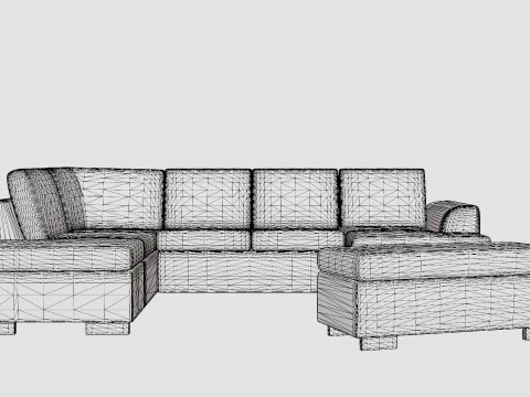 Porto U Sofa With Divan Right Footstool 3D Model