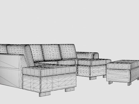 Porto U Sofa With Divan Right Footstool 3D Model