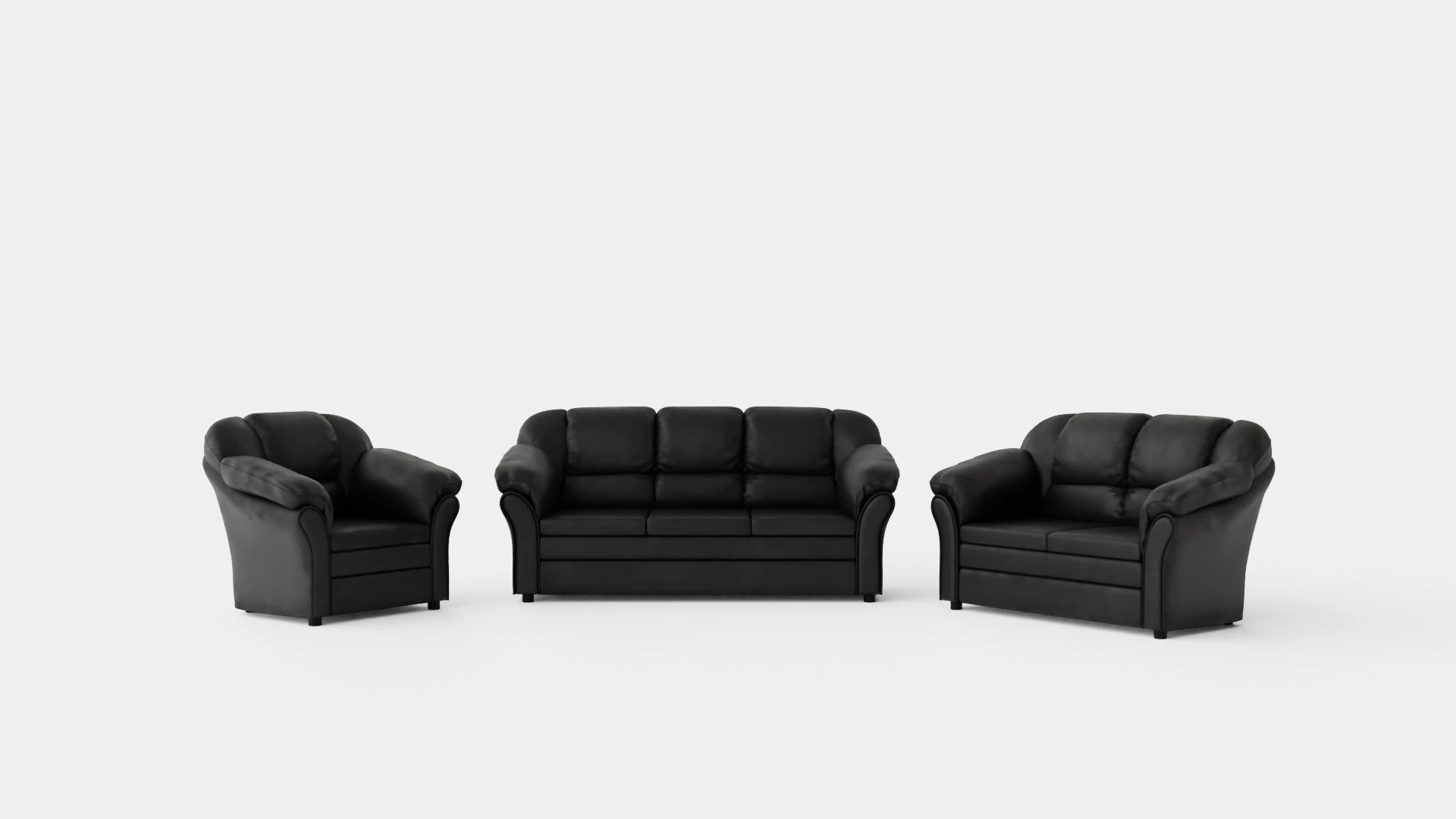 Salvador Sofa Group 3 Seater 2 Seater Armchair Artificial Leather Black 3D Model .c4d .max .obj .3ds .fbx .stl .blend 