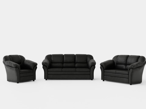 Salvador Sofa Group 3 Seater 2 Seater Armchair Artificial Leather Black 3D Model