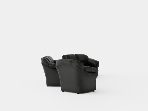 Salvador Sofa Group 3 Seater 2 Seater Armchair Artificial Leather Black Modelo 3D