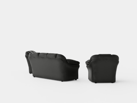 Salvador Sofa Group 3 Seater 2 Seater Armchair Artificial Leather Black Modelo 3D