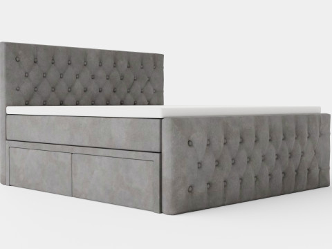 Velluto Complete Storage Bed With Footboard Gray 3D Модель