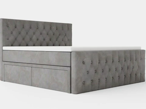 Kompletne ł&oacute;żko ze schowkiem Velluto z podn&oacute;żkiem, szare Model 3D