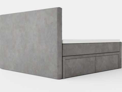 Velluto Complete Storage Bed With Footboard Gray 3D Model
