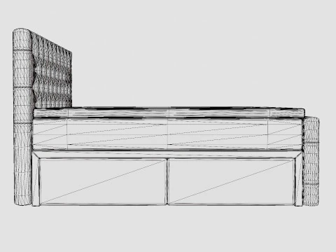 Velluto Complete Storage Bed With Footboard Gray 3D Model