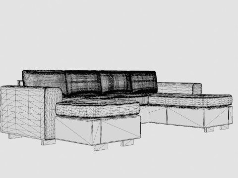 Webster U Sofa With Double Divan Light Gray 3D मॉडल