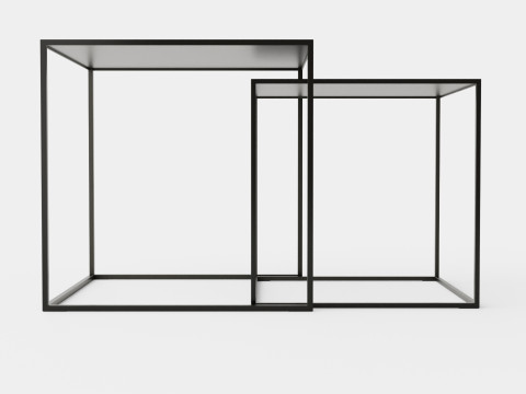 Nest of Tables with Painted Metal Frames 3D Model