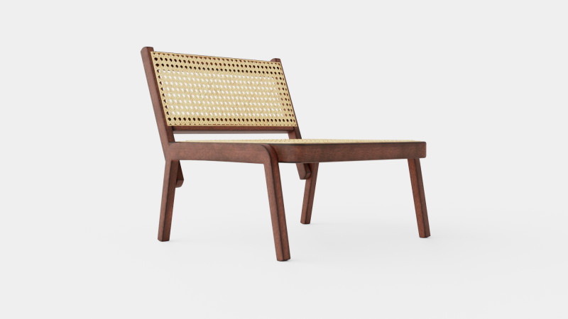 Low lounge chair in meranti wood with seat and backrest in rattan 3D 模型 .c4d .max .obj .3ds .fbx .stl .blend