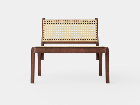 Low lounge chair in meranti wood with seat and backrest in rattan 3Dモデル