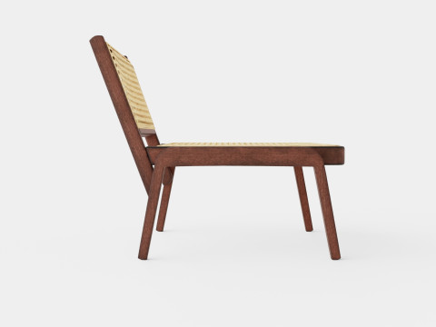 Low lounge chair in meranti wood with seat and backrest in rattan 3Dモデル