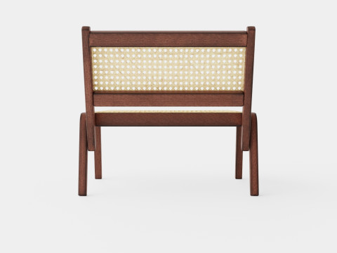 Low lounge chair in meranti wood with seat and backrest in rattan 3Dモデル