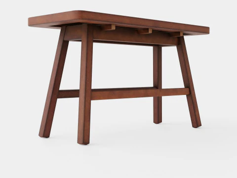 Rectangular bench in meranti wood with a seat in rattan 3D Model