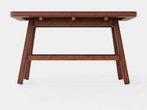 Rectangular bench in meranti wood with a seat in rattan 3D मॉडल