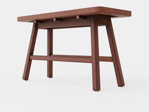 Rectangular bench in meranti wood with a seat in rattan 3D मॉडल