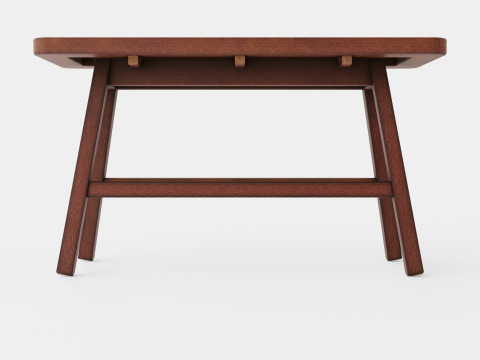 Rectangular bench in meranti wood with a seat in rattan 3D मॉडल