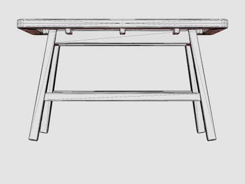 Rectangular bench in meranti wood with a seat in rattan 3D मॉडल