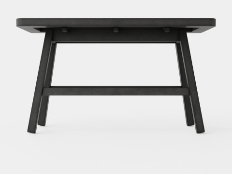Rectangular bench in meranti wood with a seat in rattan 3D 模型