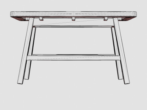 Rectangular bench in meranti wood with a seat in rattan 3D 模型