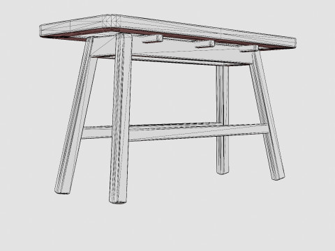 Rectangular bench in meranti wood with a seat in rattan 3D 模型