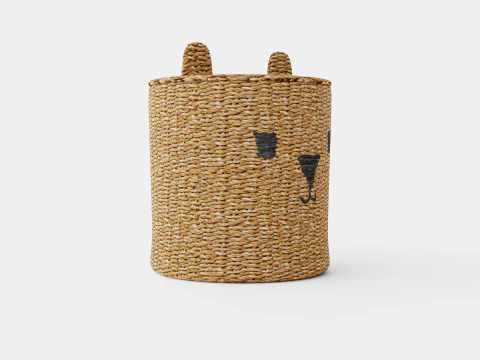 Cylinder-shaped basket made of plaited seaweed 3D Model