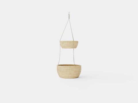 Hanging rattan basket with two floors 3D Model