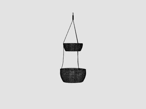 Hanging rattan basket with two floors Model 3D