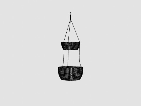 Hanging rattan basket with two floors Model 3D