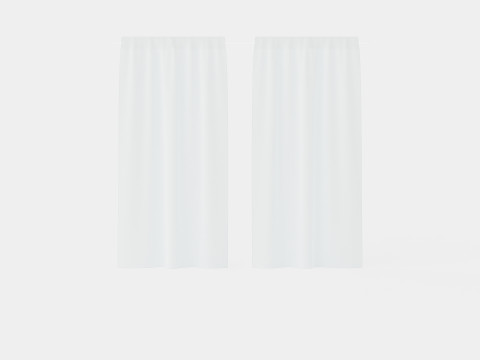 Multi-band Length in Linen White Curtains 3D Model