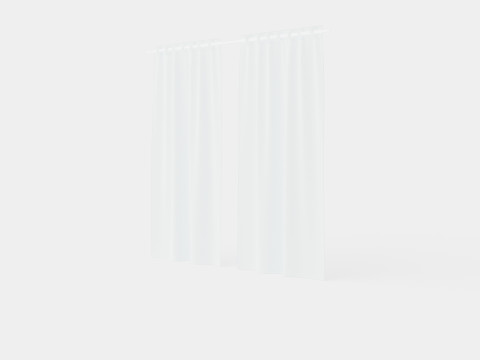 Multi-band Length in Linen White Curtains 3D Model
