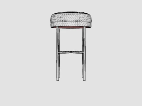 Round high stool in metal with a padded cushion in velvet 3D Model
