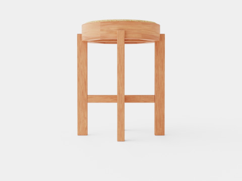 Stool with Rattan Seat Brown 3D Model