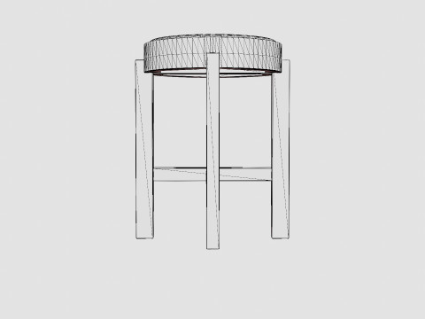 Stool with Rattan Seat Brown 3D Модель